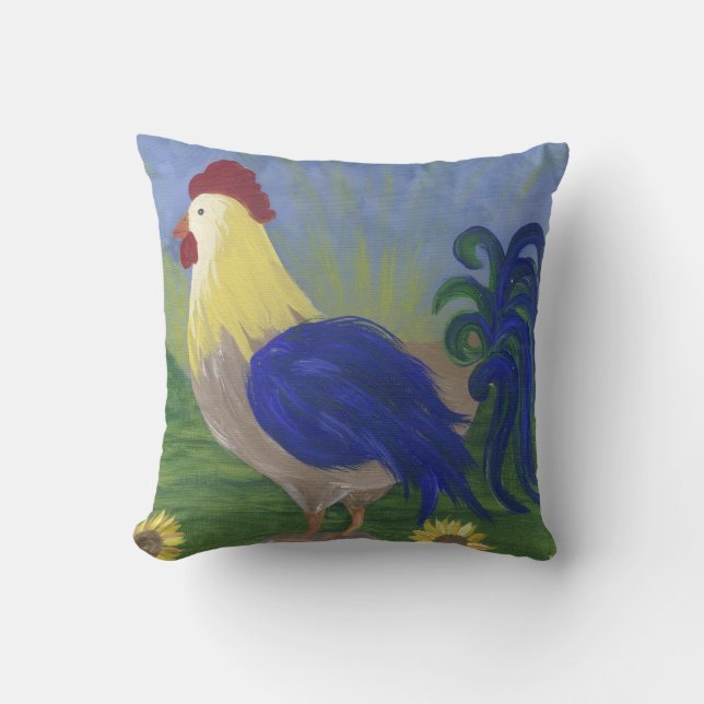 lg.Rooster Sunrise pillow brick red back (Front)