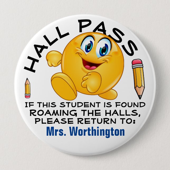 Lg. School Hall - HALL PASS Button (Front)