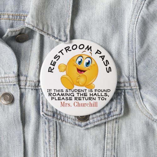 Lg School Restroom Pass Pinback Button