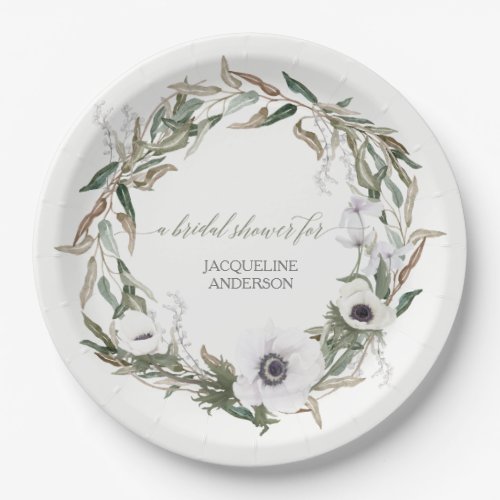 LG Size Bridal Shower Rustic Wreath Anemone Leaf Paper Plates