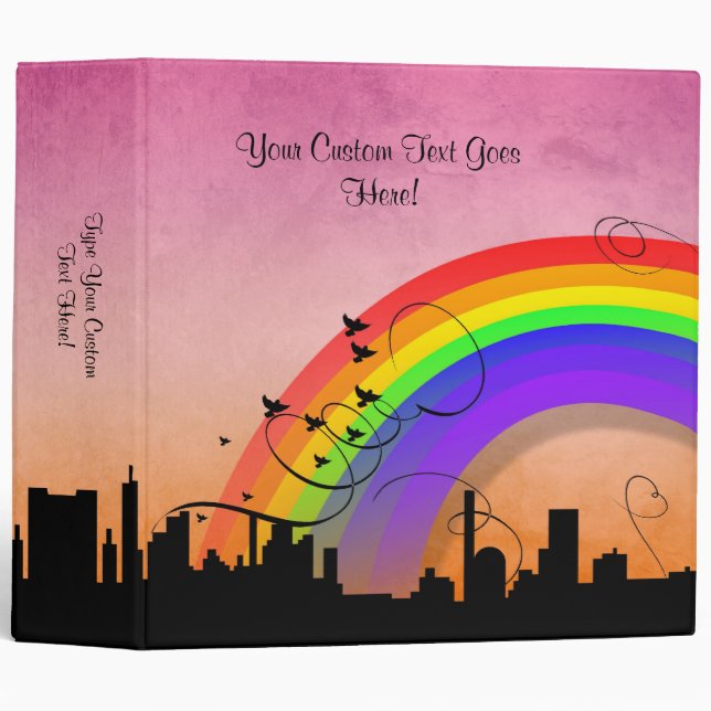 Lg Skyline Pink Rainbow Binder (Front/Spine)