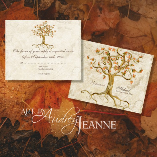 LG Swirl Tree Roots Antiqued Tan RSVP Response (Creator Uploaded)