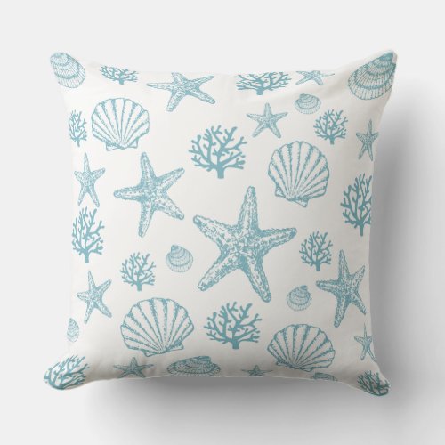 Lg Throw Pillow Teal Seashell Starfish Beachy 