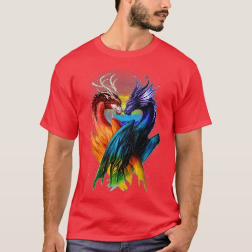 LGB Dragon Heart Rainbow Heart Dragon LGB Pride  T_Shirt