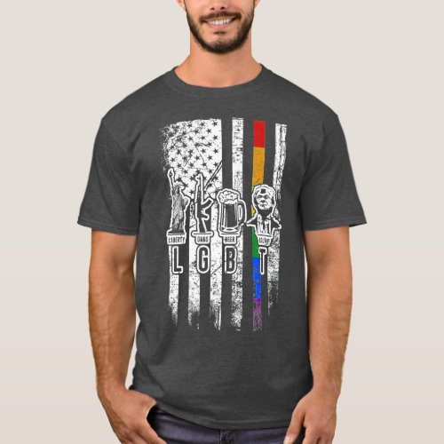 LGB Liberty Guns Beer rump American Flag Gay  T_Shirt