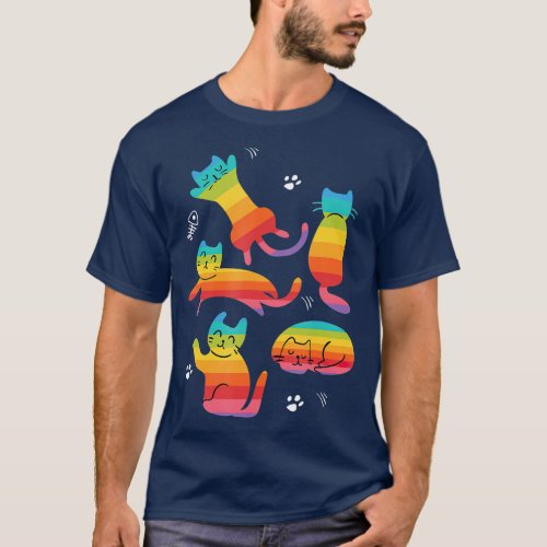 LGBQ Cat Kawaii Gay Pride Rainbow Cool Animal T_Shirt