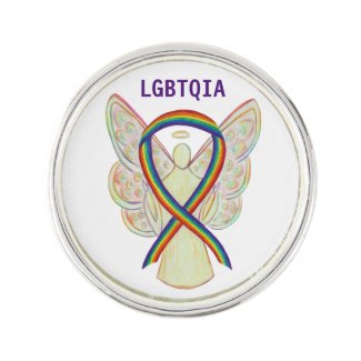 LGBQIA Rainbow Awareness Ribbon Angel Lapel Pin