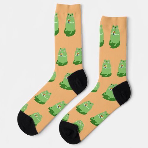 Lgbt Aesthetic Vintage Colorful Heart Frogs Socks