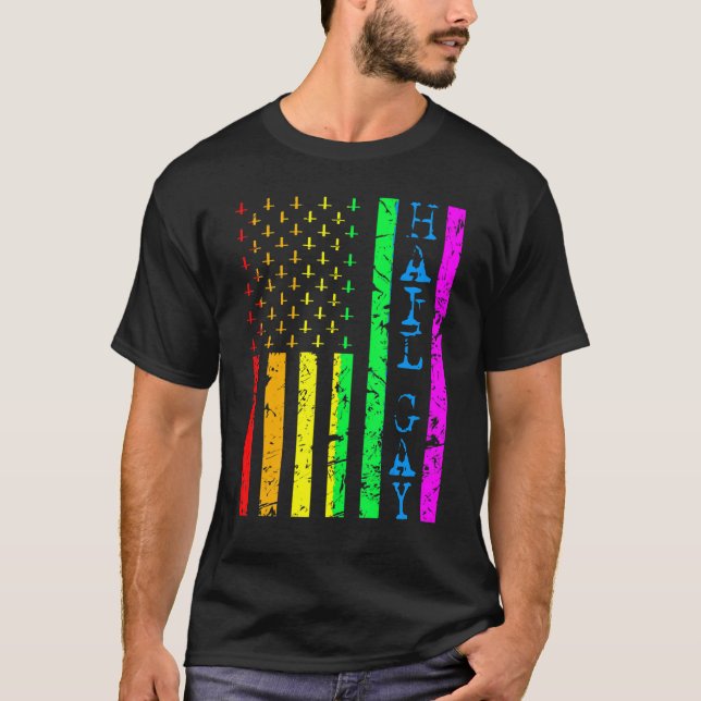 Lgbt All Hail Gay Pride Flag Satanic T-Shirt (Front)
