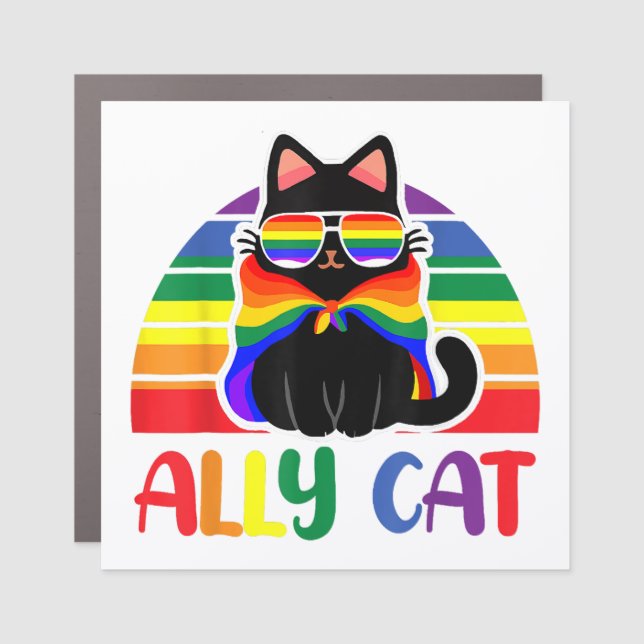 LGBT Ally Cat Be Kind Gay Rainbow Funny LGBTQ Flag Car Magnet (Front)