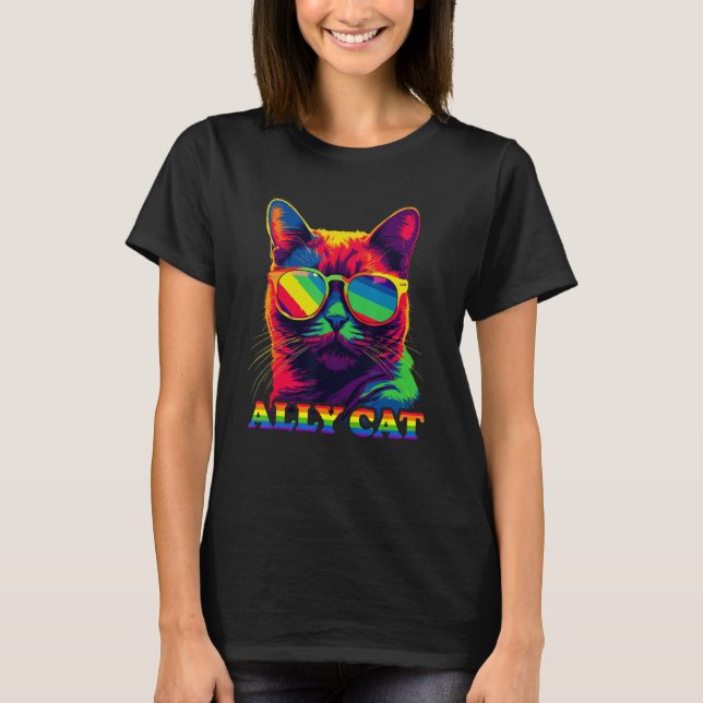 LGBT Ally Cat Gay Pride LGBTQ Rainbow Flag Pride G T-Shirt (Front)