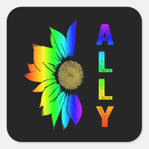 LGBT Ally Rainbow Flag Flower Sunflower Square Sticker