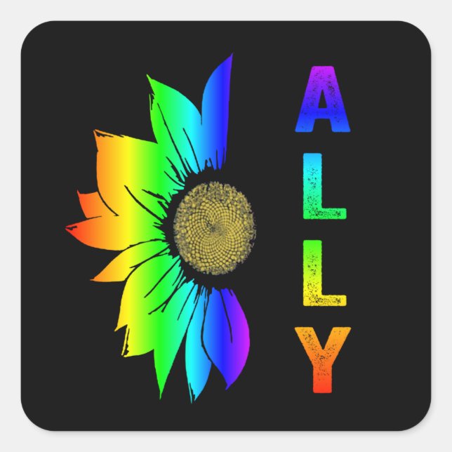 LGBT Ally Rainbow Flag Flower Sunflower Square Sticker (Front)