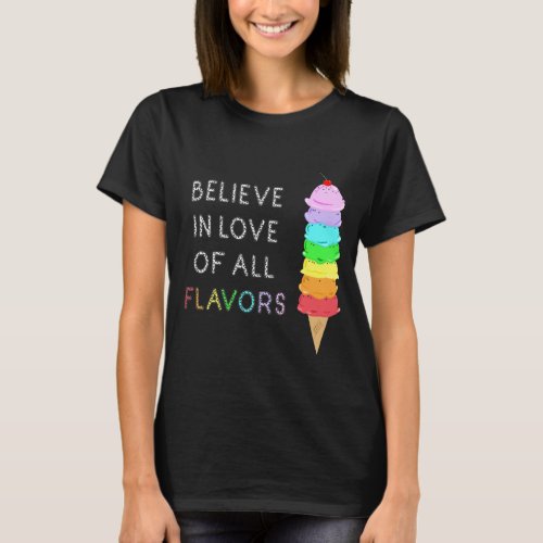 LGBT Ally Unique Rainbow Ice Cream Cone Black T_Shirt
