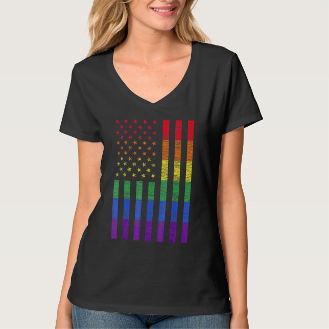 Lgbt American Flag Pride Rainbow Gay Lesbian Bi Tr T-Shirt (Front)