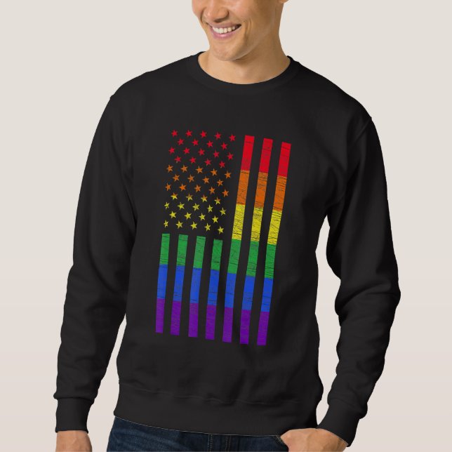 Lgbt American Flag Pride Rainbow Gay Lesbian Bisex Sweatshirt (Front)