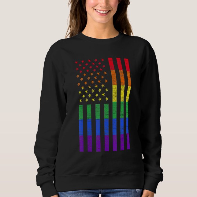 Lgbt American Flag Pride Rainbow Gay Lesbian Bisex Sweatshirt (Front)