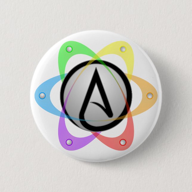 LGBT Atheist Atom Symbol.png Pinback Button (Front)