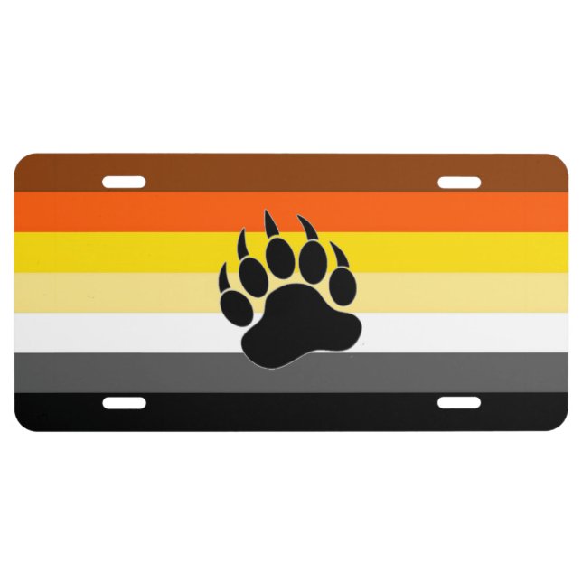 LGBT Bear Pride Flag With Paw License Plate (Front)