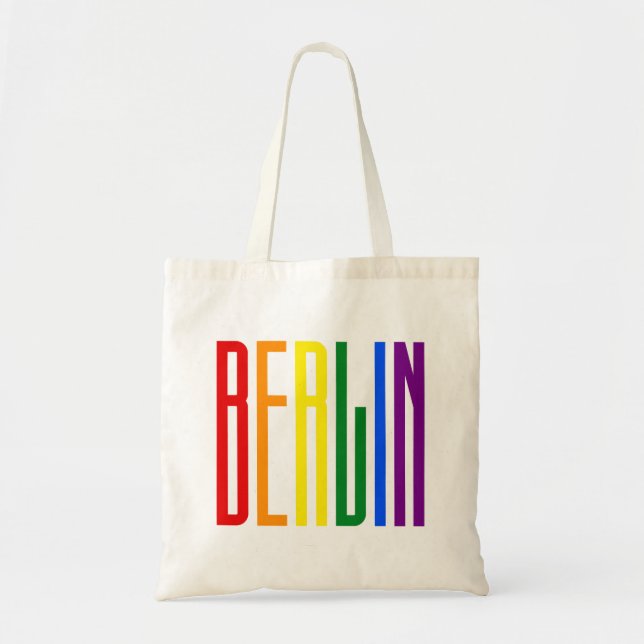 LGBT Berlin Gay Pride Rainbow Text LGBTQ Support Tote Bag (Front)