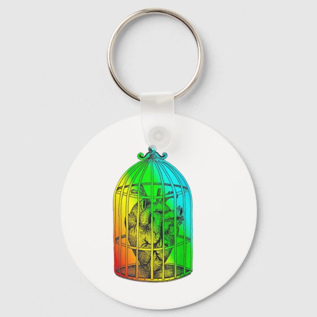 Lgbt Caged Heart Valentines Tattoo Rainbow Design  Keychain (Front)