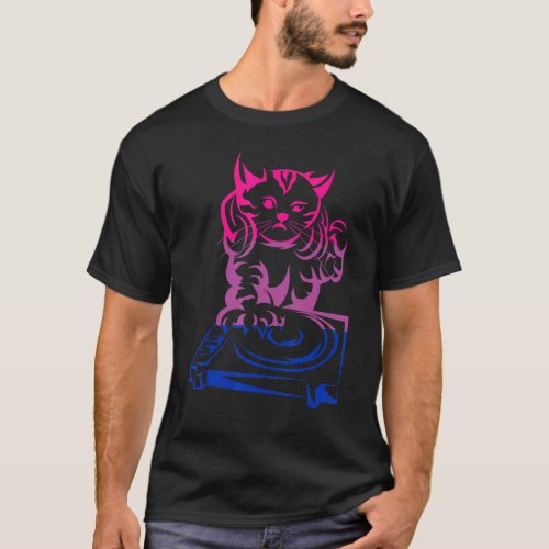 Lgbt Cat Dj Music  Bi Pride Bisexuality Flag Bisex T_Shirt