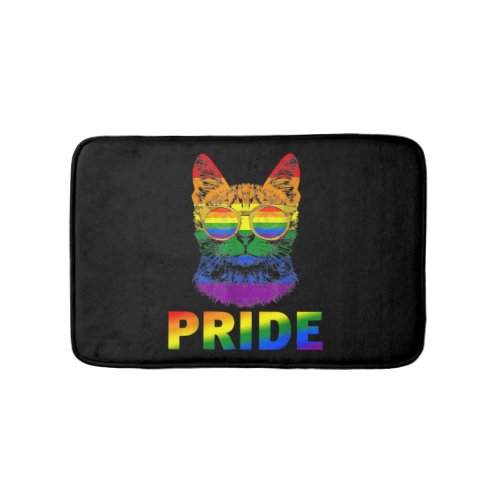 LGBT Cat Gay Pride LGBTQ Rainbow Flag Cool Sunglas Bath Mat