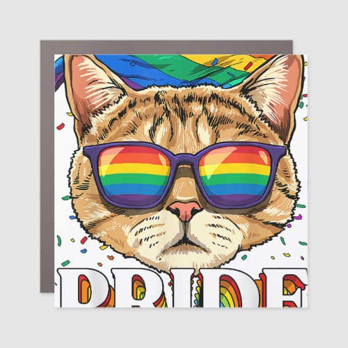 LGBT Cat Gay Pride LGBTQ Rainbow Flag Sunglasses  Car Magnet