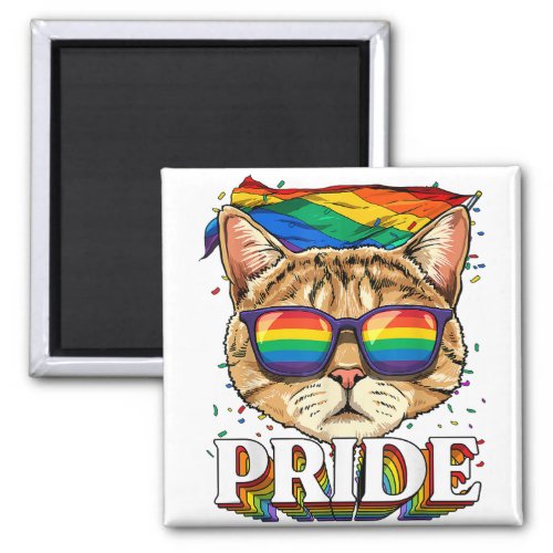 LGBT Cat Gay Pride LGBTQ Rainbow Flag Sunglasses  Magnet