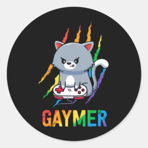 Lgbt Cat Pride Shirt Rainbow Video Game Lovers Gif Classic Round Sticker
