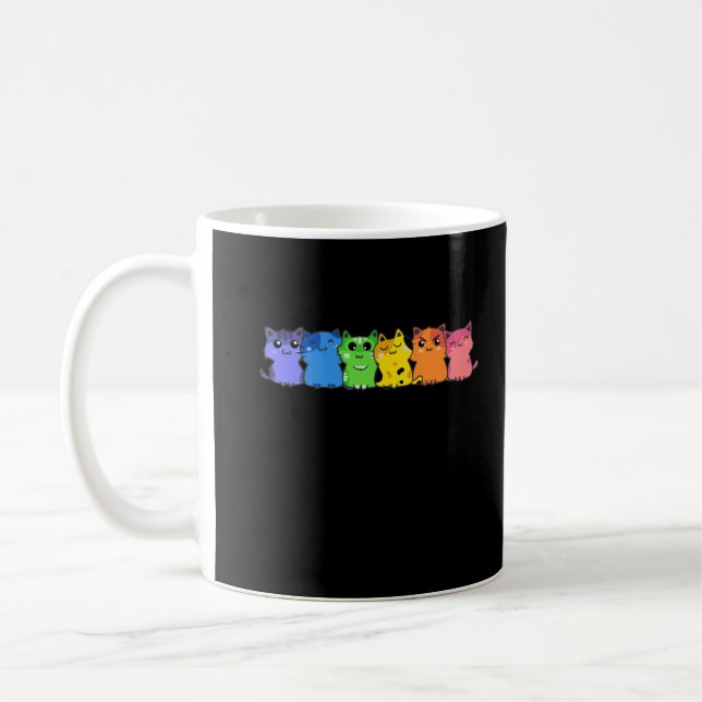 LGBT Cat Rainbow Gay Lesbian Colorful Kitty Coffee Mug (Left)
