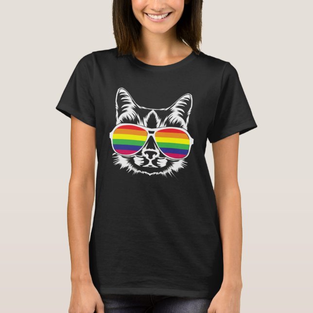 LGBT Cat Rainbow Glasses Cat with Glasses Sunglass T-Shirt (Front)