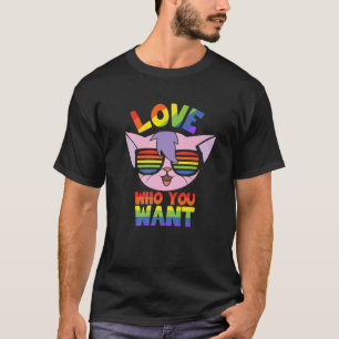 LGBT Cat With Glasses - Pride LGBTQ - Love Who You T-Shirt