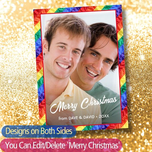 LGBT Christmas Rainbow Flag Gay Pride Custom Photo Holiday Card