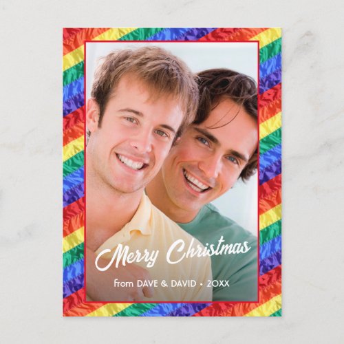 LGBT Christmas Rainbow Flag Gay Pride Custom Photo Holiday Postcard