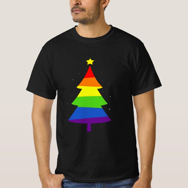 LGBT Christmas Tree Gay Pride T-Shirt (Front)