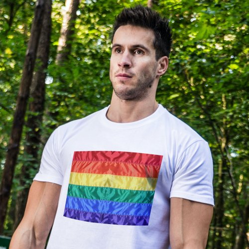 LGBT Classic Faux Silk Rainbow Flag Gay Pride Flag T_Shirt