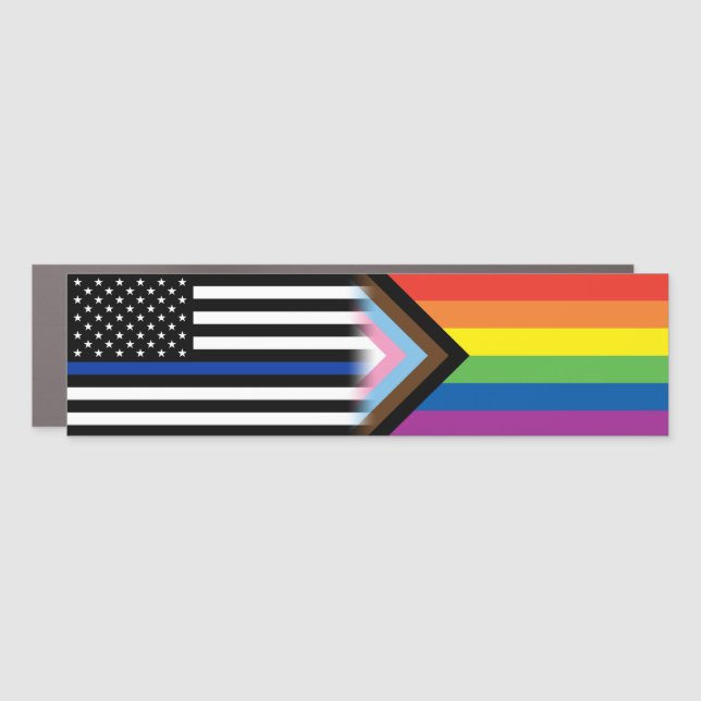 LGBT Cop Law Enforcement Pride Flag Thin Blue Line Car Magnet (Front)