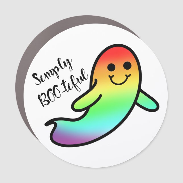 LGBT Cute Halloween Pride Ghost Car Magnet (Front)