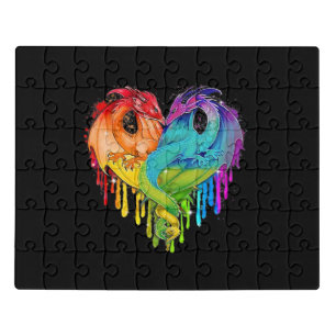 LGBT Dragon Heart Rainbow Heart Dragon LGBT Pride Jigsaw Puzzle