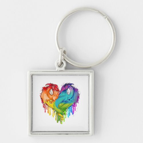 Lgbt Dragon Heart Rainbow Heart Dragon Lgbt Pride Keychain