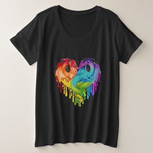 LGBT Dragon Heart Rainbow Heart Dragon LGBT Pride Plus Size T_Shirt
