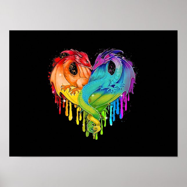 LGBT Dragon Heart Rainbow Heart Dragon LGBT Pride Poster (Front)