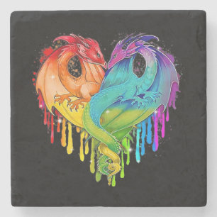 Lgbt Dragon Heart Rainbow Heart Dragon Lgbt Pride Stone Coaster