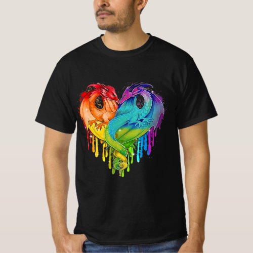 Lgbt Dragon Heart Rainbow Heart Dragon Lgbt Pride T_Shirt