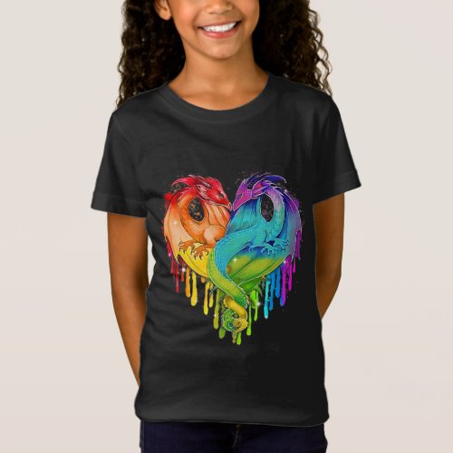 Lgbt Dragon Heart Rainbow Heart Dragon Lgbt Pride T_Shirt