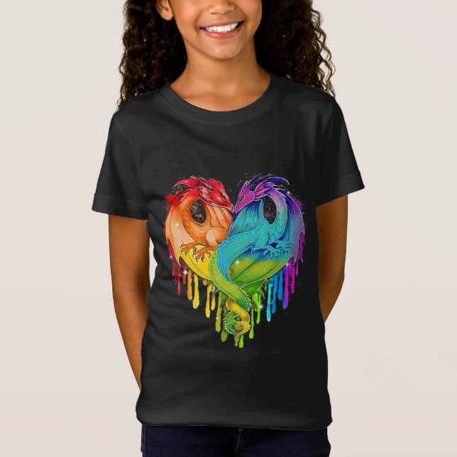 Lgbt Dragon Heart Rainbow Heart Dragon Lgbt Pride T-Shirt (Front)