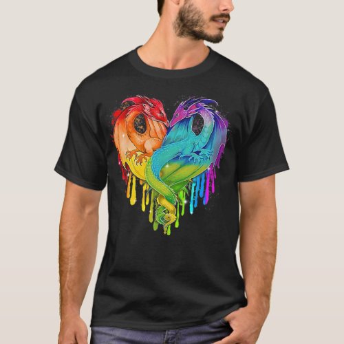 LGBT Dragon Heart Rainbow Heart Dragon LGBT pride  T_Shirt