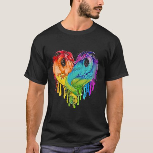 Lgbt Dragon Heart Rainbow Heart Dragon Lgbt Pride T_Shirt