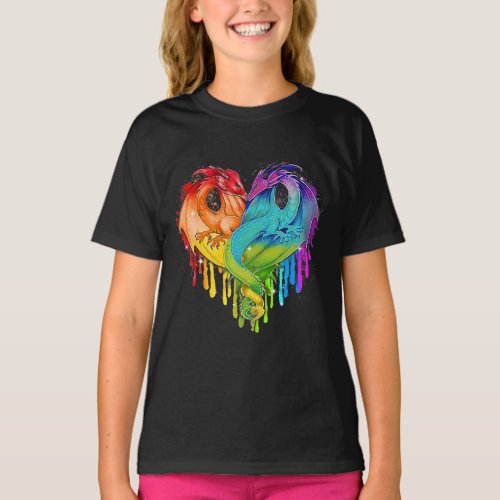 Lgbt Dragon Heart Rainbow Heart Dragon Lgbt Pride T_Shirt